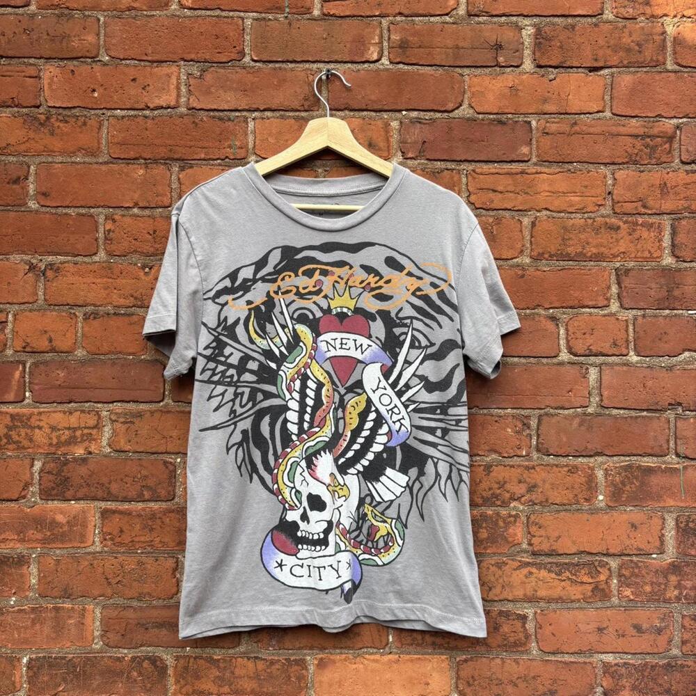 Ed hardy New York City t shirt tiger skull eagle M